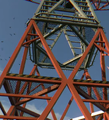 View of the transmission tower which needs to be climbed