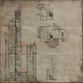 Blueprints of the VNC Tower annotated by the Peacekeepers.