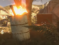 The chest containing the blueprint. The burning barrel can function as a landmark