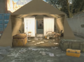 The tent in which the blueprint is found, past many chests and body bags